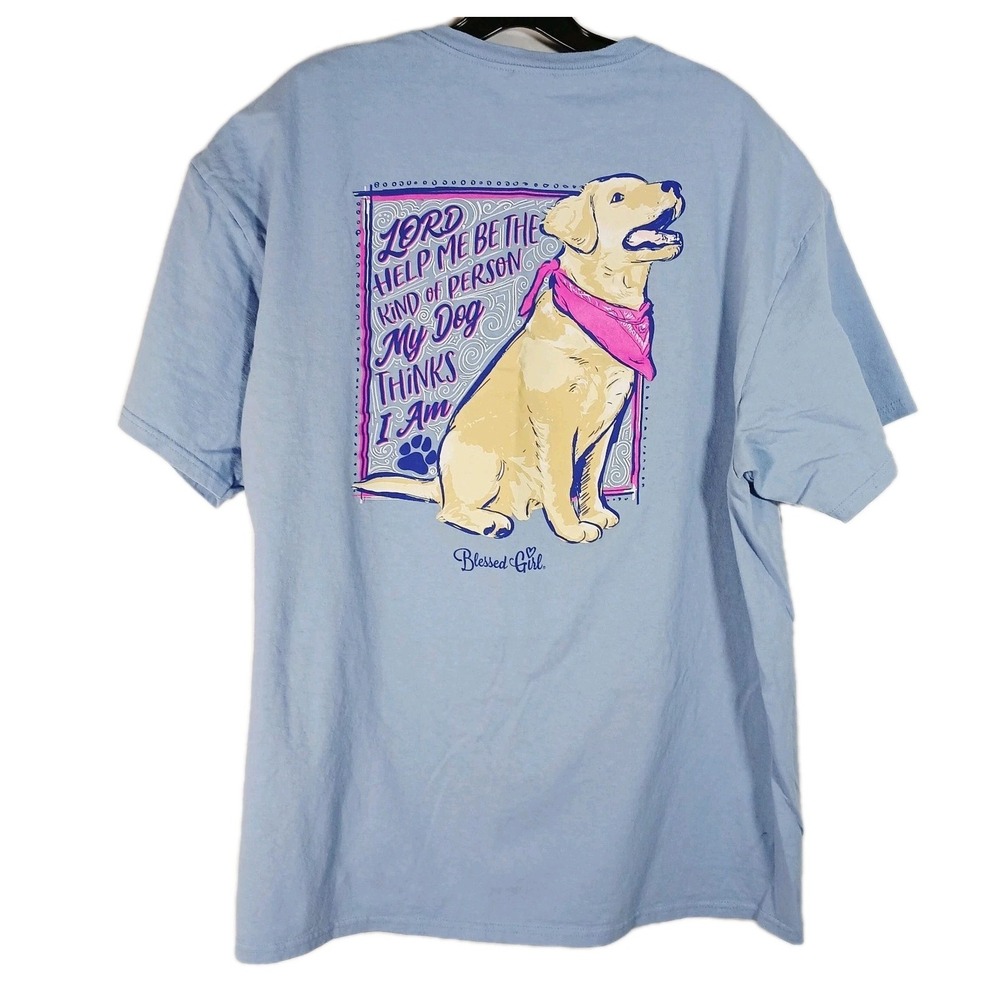Blessed Girl "My Dog" Womens Cotton Classic T-shirt Size 2XL‎ Light Icy Blue